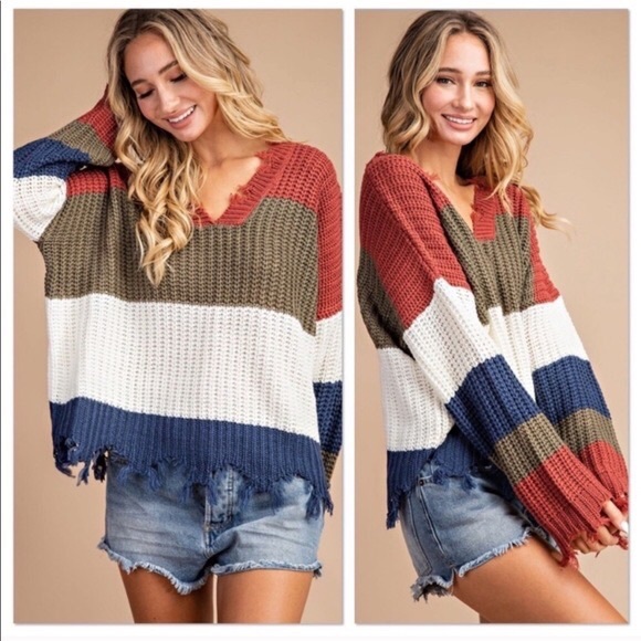 MUST GO, SALE ENDS 12/28 Distressed V Neck Sweater - Picture 3 of 3